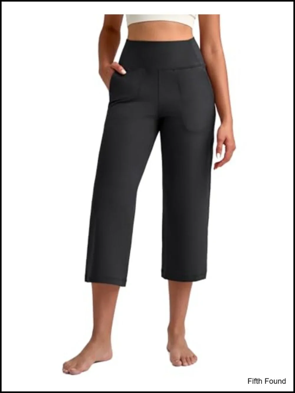 High Waist Wide Leg Capri Yoga Pants with Pockets High Stretch Nylon